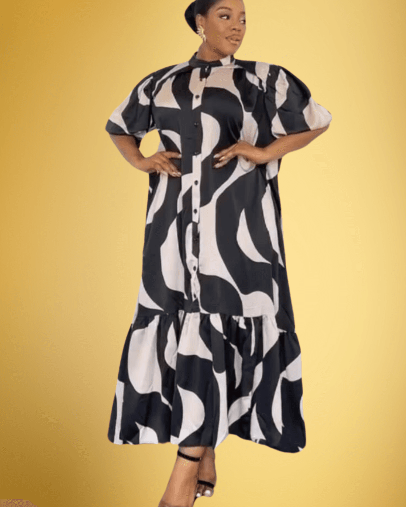 Robe Chemise Longue Oversize à Imprimé Abstrait – Élégance Chic & Confort