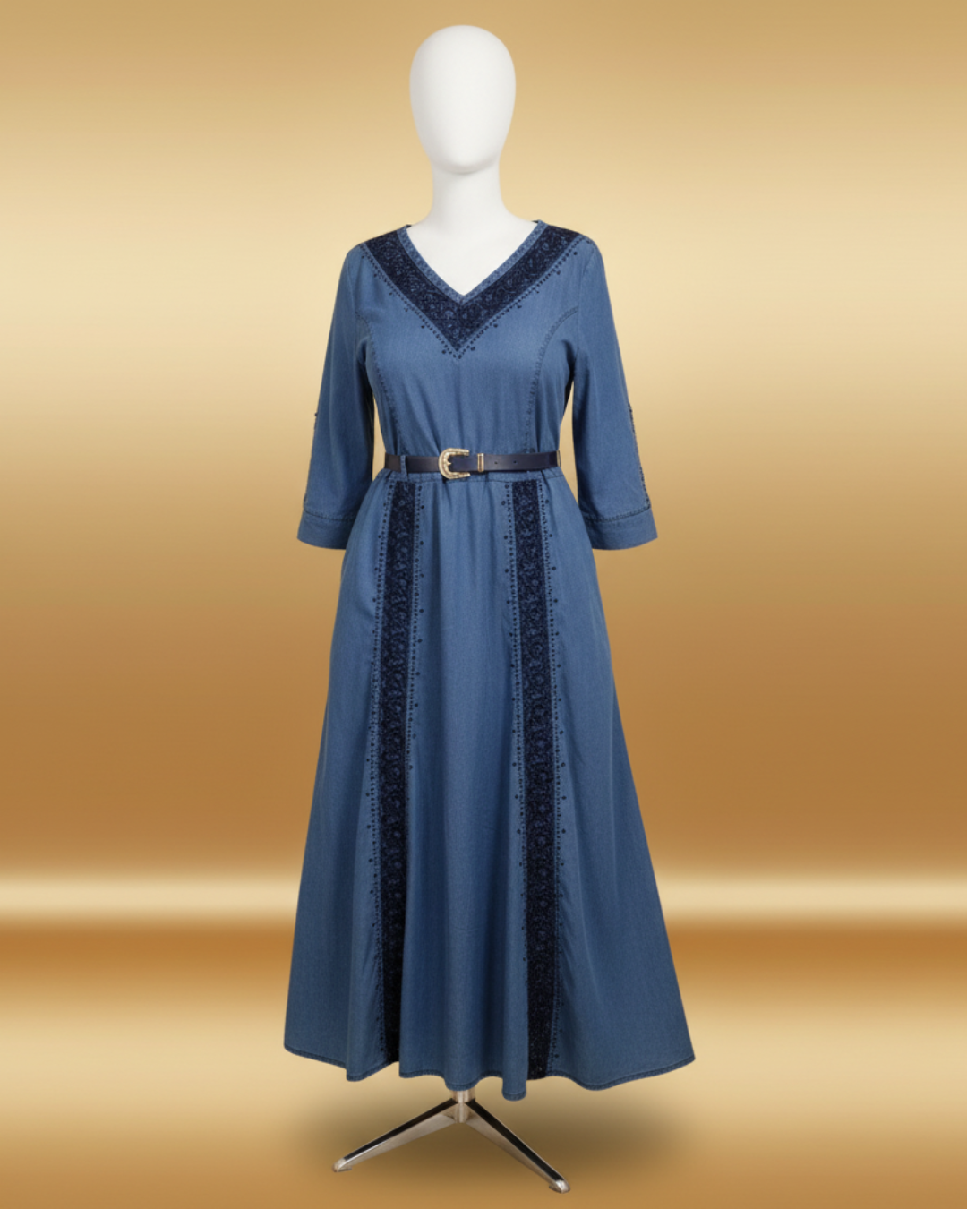 Robe Denim Élégance Ceinturée – Bleu Nuit