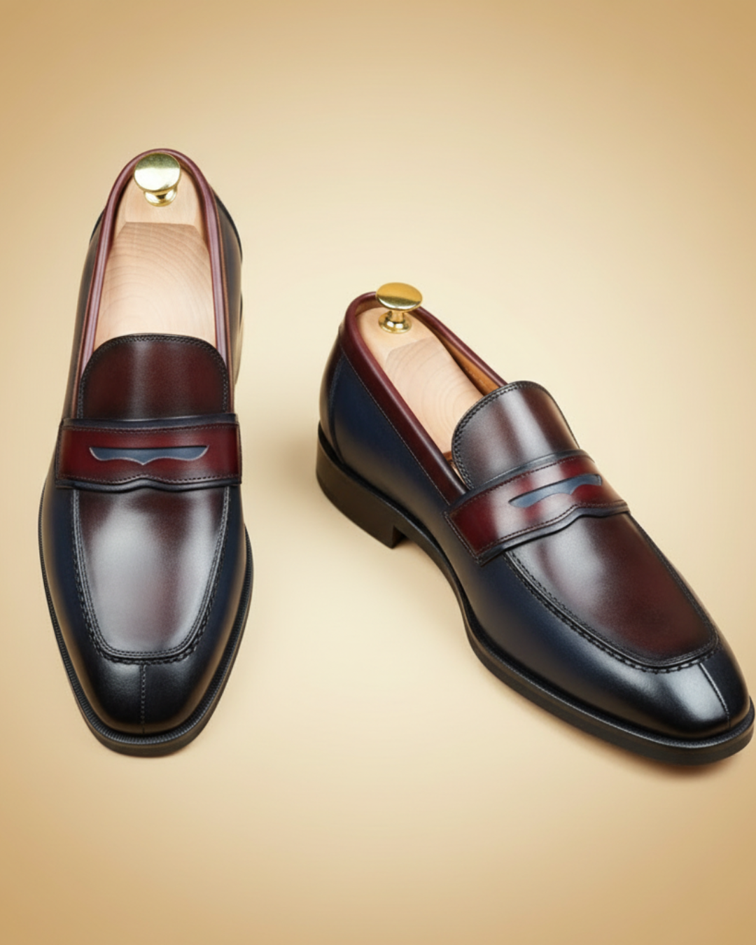 Mocassins Élégance Bicolore – Bleu Nuit & Bordeaux
