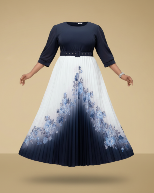 Robe Bicolore Royale – Fleur Bleue & Marine