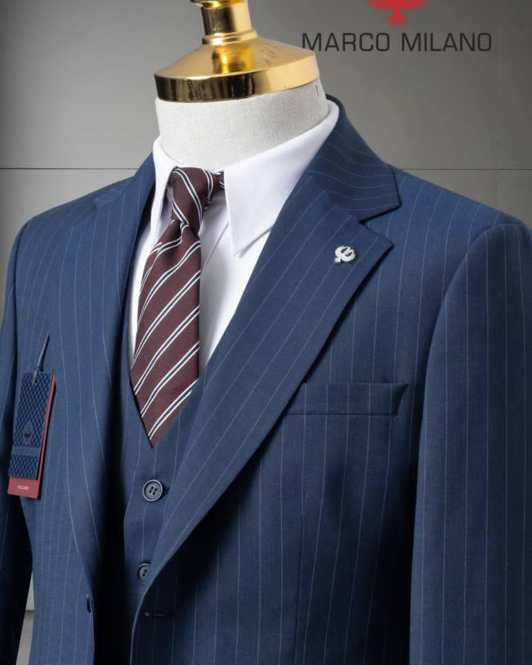 Costume Marco Milano – Bleu Rayures Fines Élégance Prestige