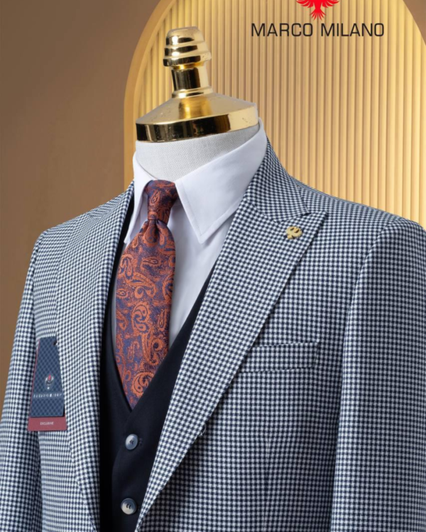 Costume Marco Milano – Motif Pied-de-Poule Élégance Royale