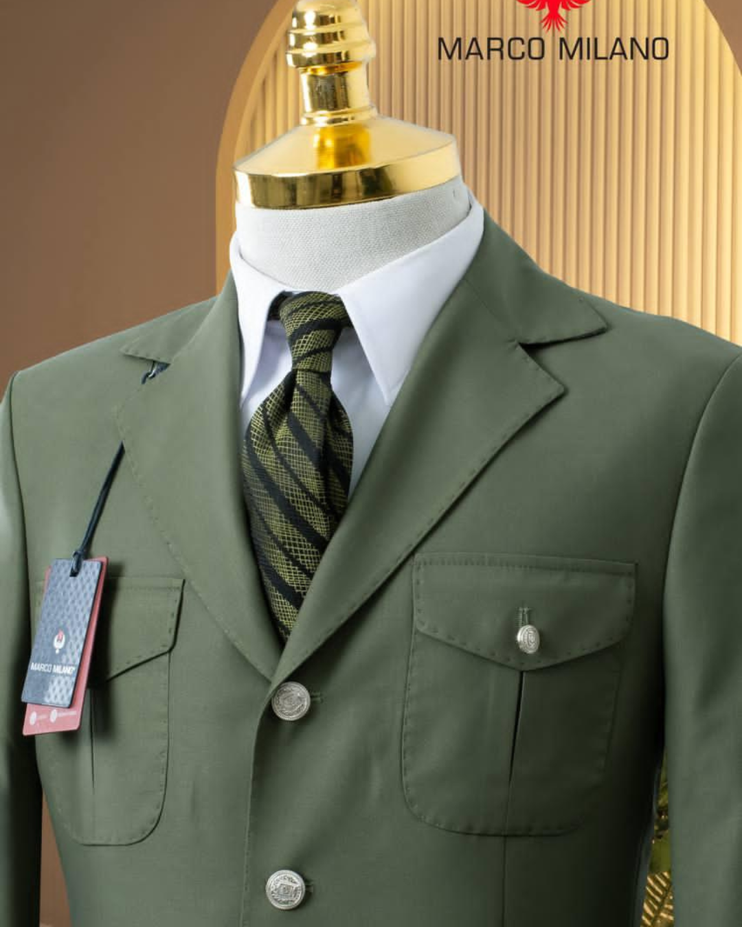 Costume Marco Milano – Vert Olive Classico Boutons Argent