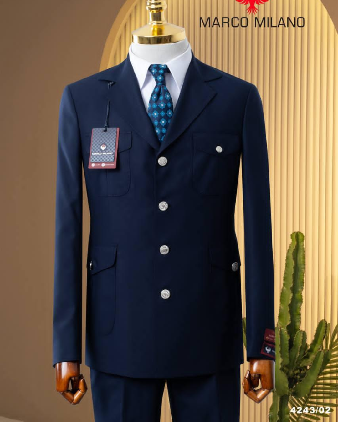 Costume Marco Milano – Navy Officier Prestige Boutons Argent