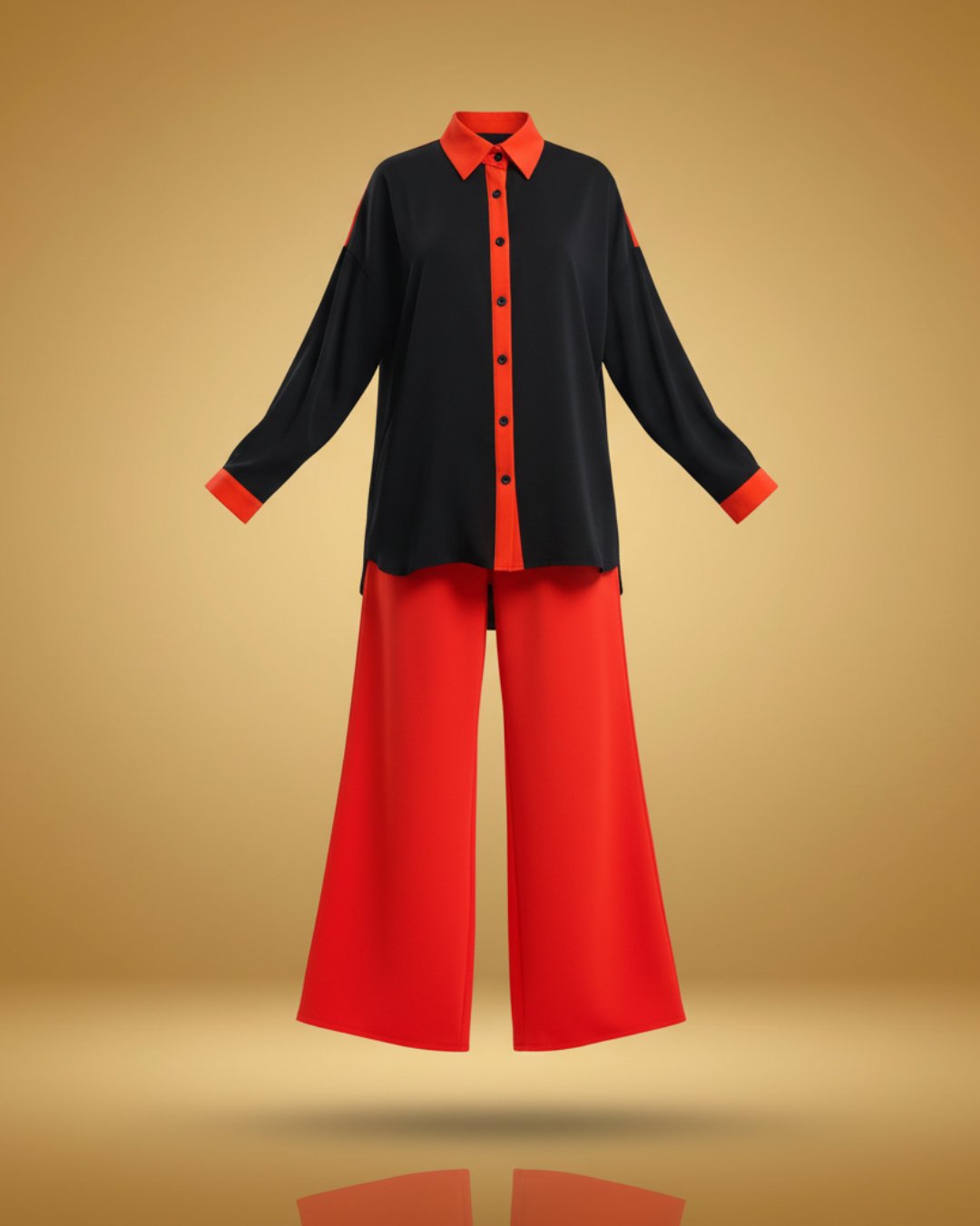 Ensemble Contrasté Noir & Rouge – Élégance Oversize