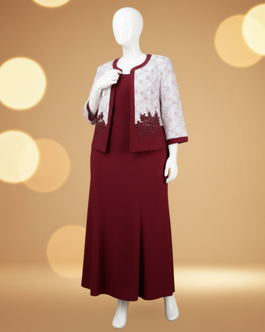 Ensemble Élégance Bordeaux – Robe & Veste Dentelle