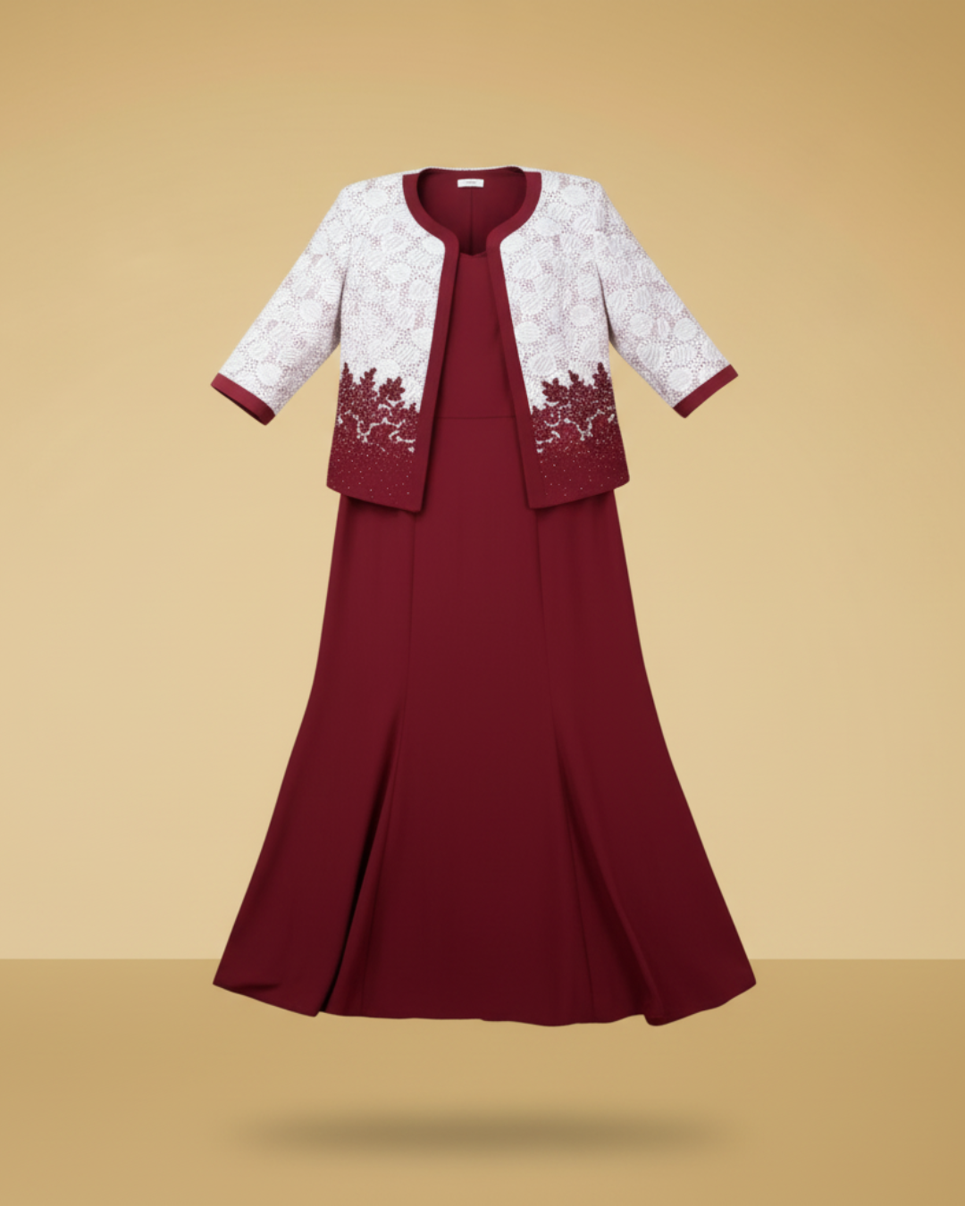 Ensemble Élégance Bordeaux – Robe & Veste Dentelle – Image 2