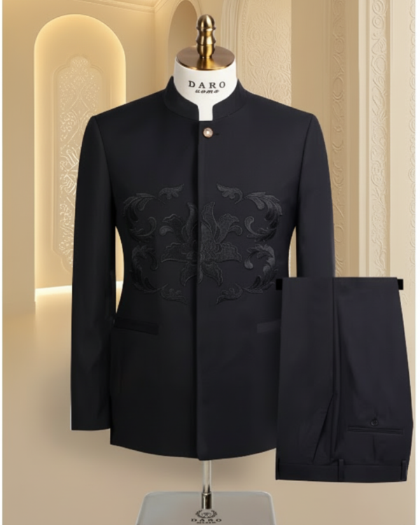 Ensemble Costume Homme Col Mao Noir Brodé – Édition Prestige