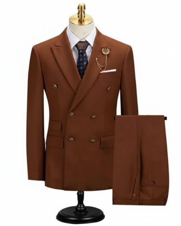 Ensemble Costume Homme Marron Chocolat – Coupe Double Boutonnage Élégante